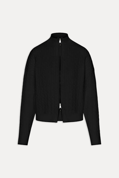 Bea Cloud Knit Zip Up Sweater - Black | Frankies Bikinis
