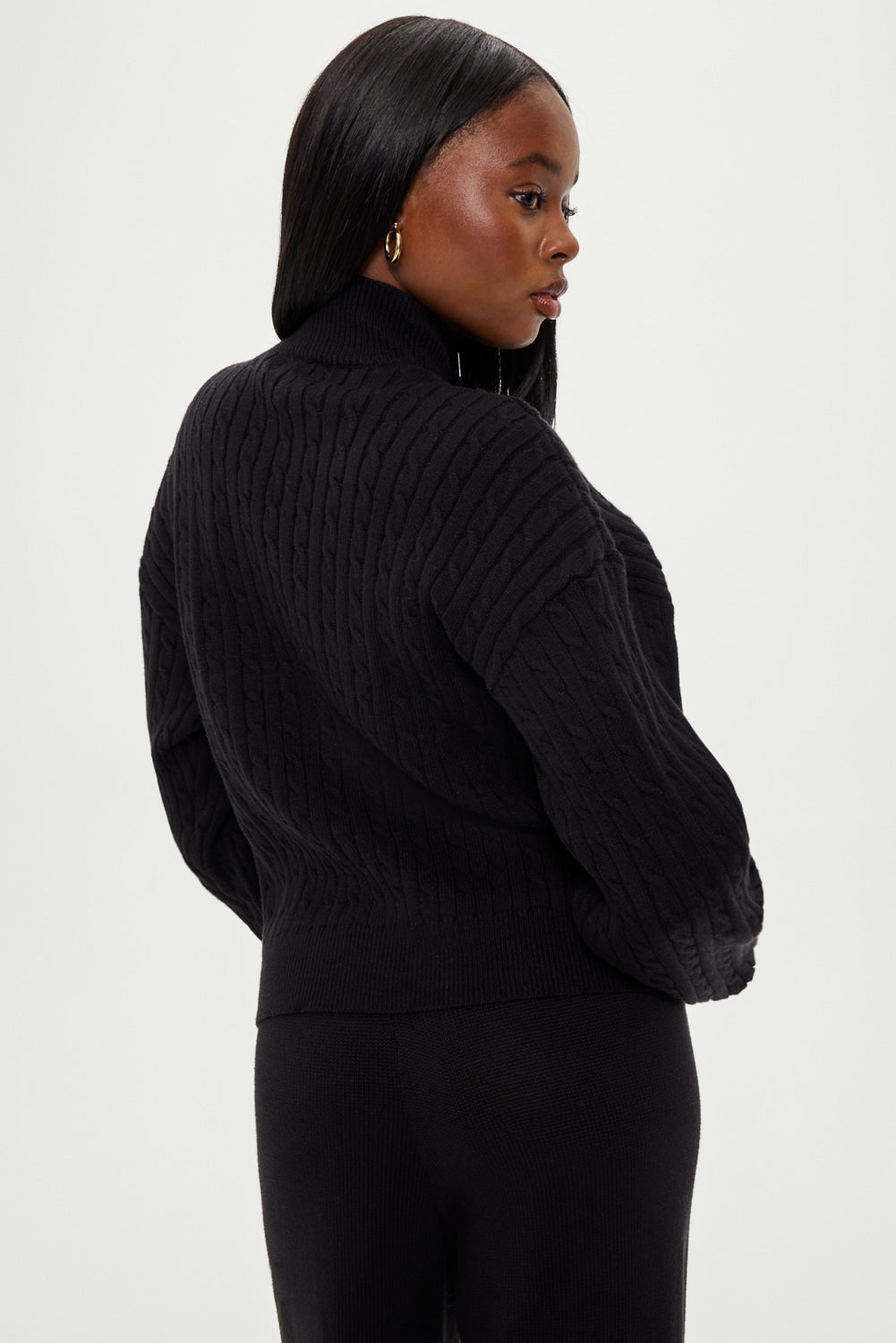 Bea Cloud Knit Zip Up Sweater - Black | Frankies Bikinis