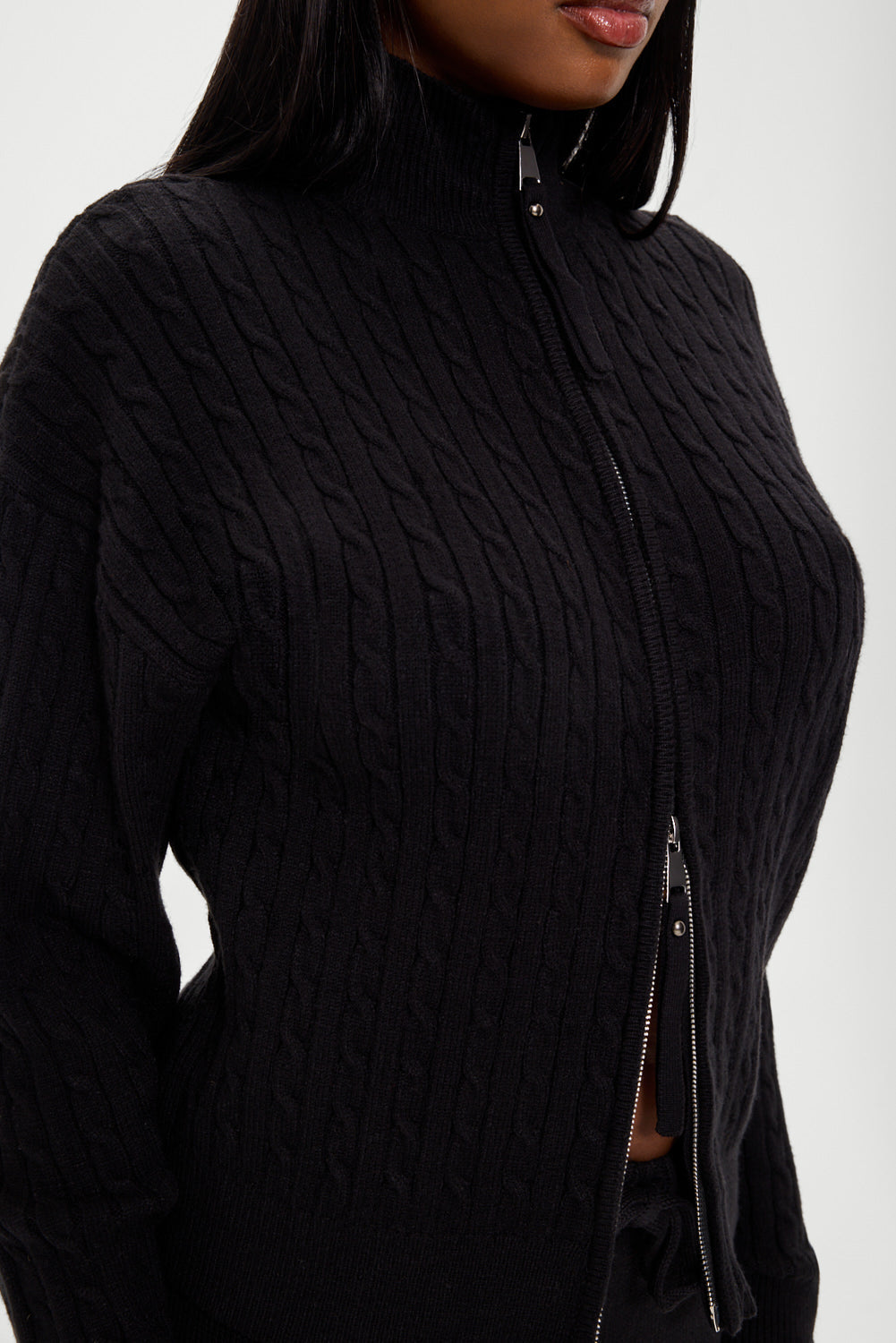 Bea Cloud Knit Zip Up Sweater - Black | Frankies Bikinis
