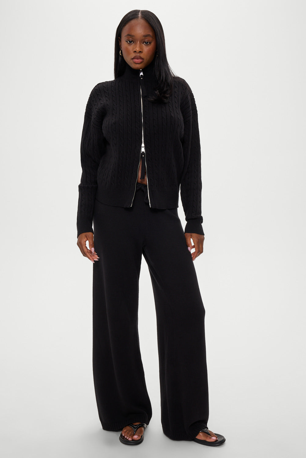 Bea Cloud Knit Zip Up Sweater - Black | Frankies Bikinis