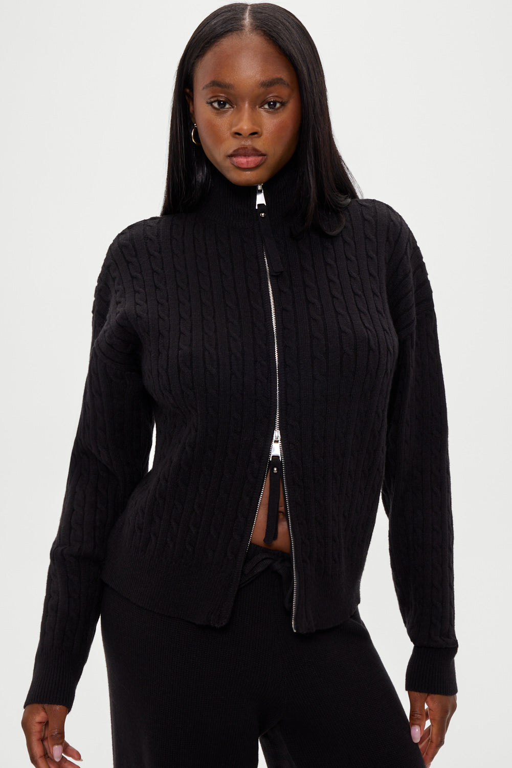 Bea Cloud Knit Zip Up Sweater - Black | Frankies Bikinis