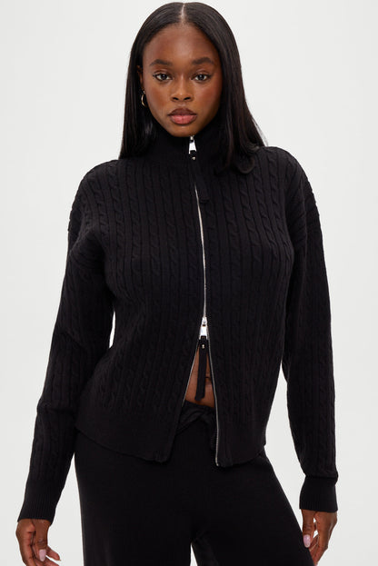 Bea Cloud Knit Zip Up Sweater - Black | Frankies Bikinis