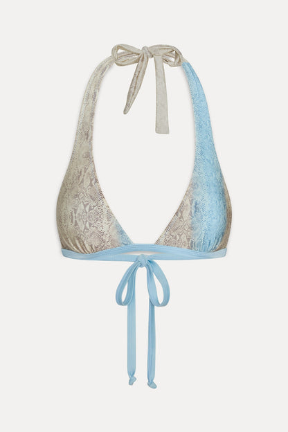 Frank Satin Halter Bikini Top - Blue Python | Frankies Bikinis
