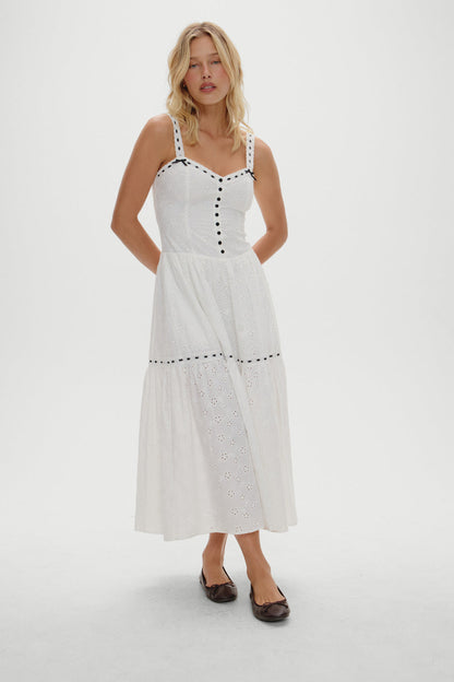 x BELLA HADID Bishop Eyelet Maxi Dress - Salt Air Eyelet | Frankies Bikinis