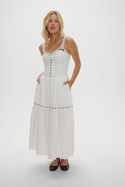 x BELLA HADID Bishop Eyelet Maxi Dress - Salt Air Eyelet | Frankies Bikinis
