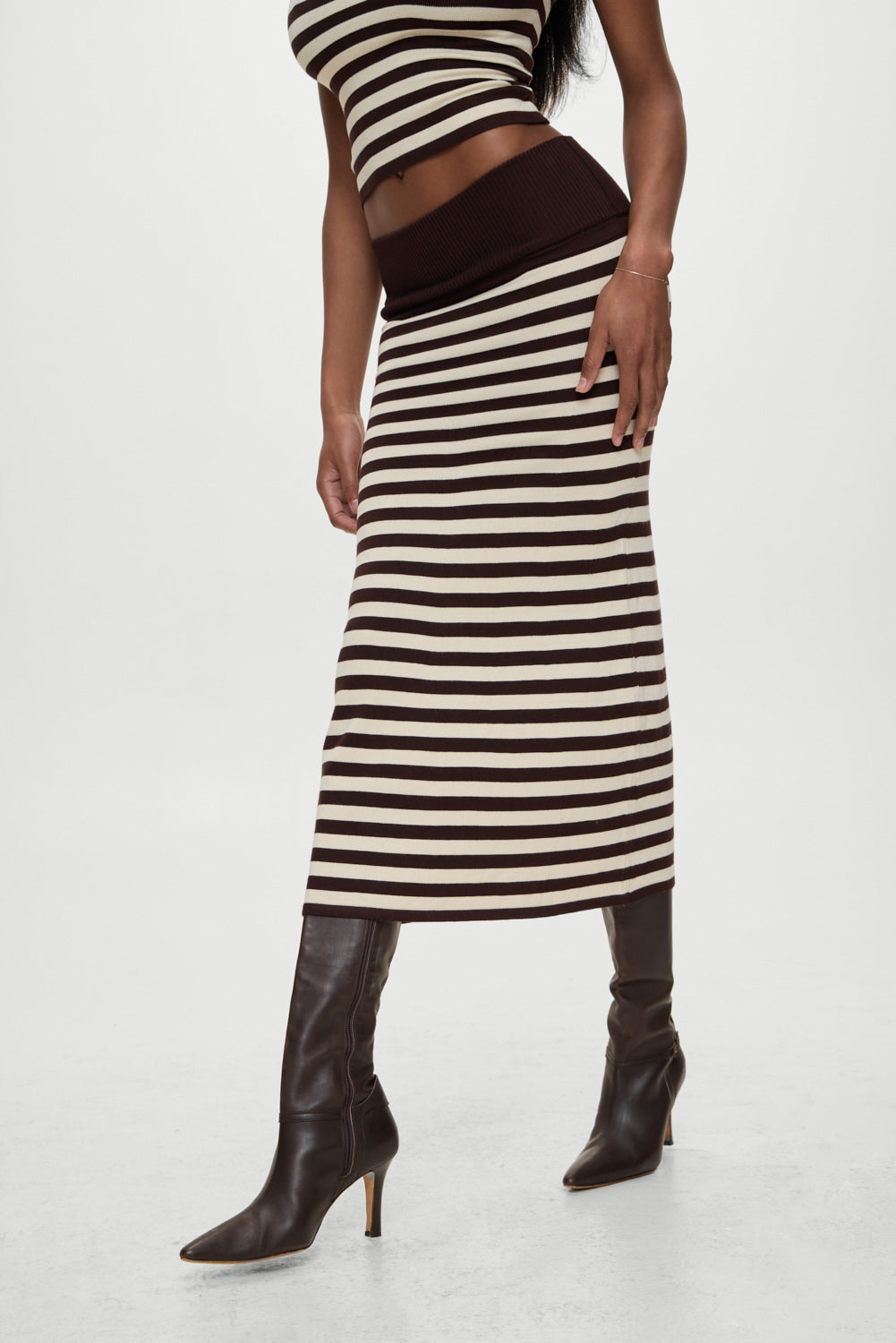 x BELLA HADID Tucker Knit Midi Skirt - Cowboy Stripe | Frankies Bikinis