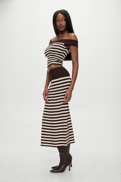 x BELLA HADID Tucker Knit Midi Skirt - Cowboy Stripe | Frankies Bikinis
