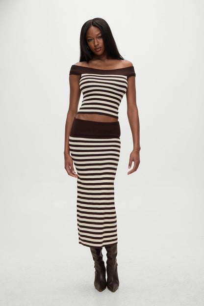 x BELLA HADID Tucker Knit Midi Skirt - Cowboy Stripe | Frankies Bikinis