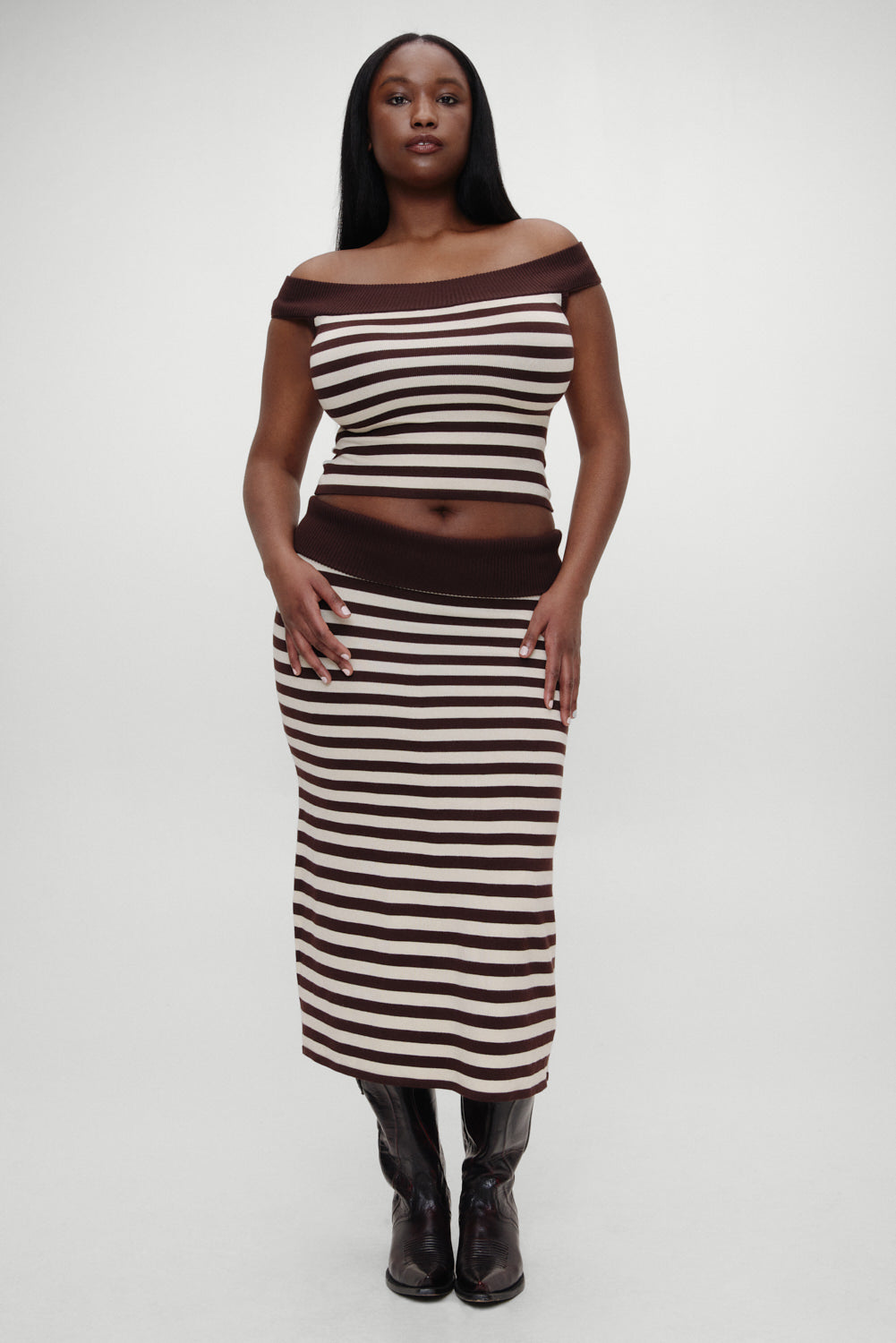 x BELLA HADID Tucker Knit Midi Skirt - Cowboy Stripe | Frankies Bikinis