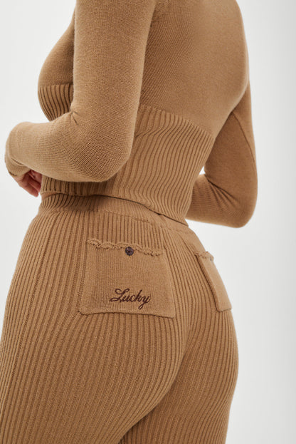 x BELLA HADID Texas Knit Pants - Caramel | Frankies Bikinis