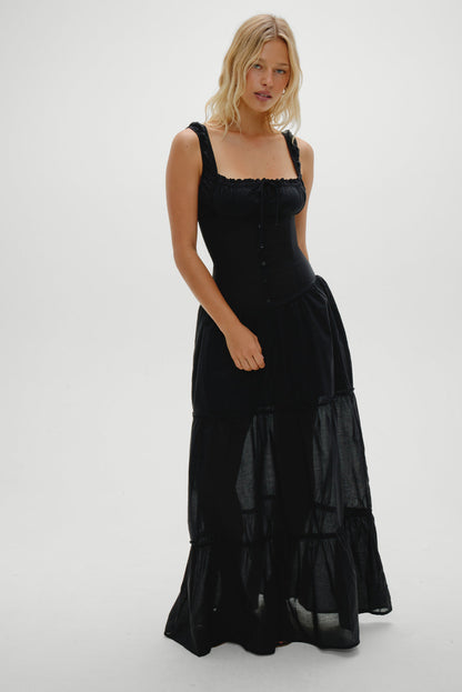 Christabelle Ruffle Maxi Dress - Black | Frankies Bikinis