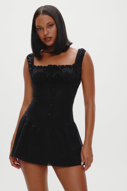 Christa Ruffle Mini Dress - Black | Frankies Bikinis