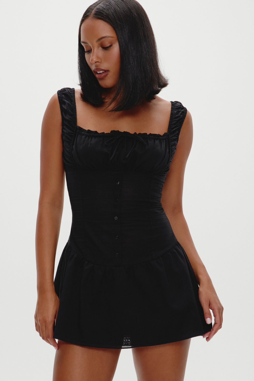 Christa Ruffle Mini Dress - Black | Frankies Bikinis