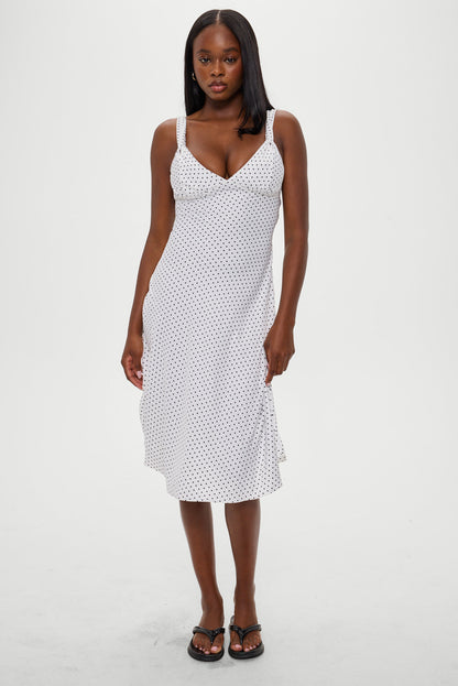 Aurora Satin Midi Dress - White Polka Dot | Frankies Bikinis