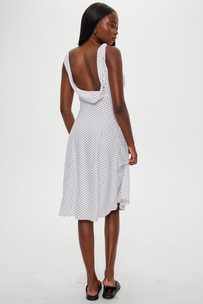 Aurora Satin Midi Dress - White Polka Dot | Frankies Bikinis