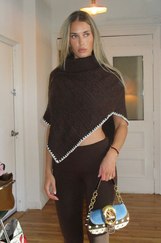 Windswept Cotton Knit Poncho - Chocolate Brown | Frankies Bikinis