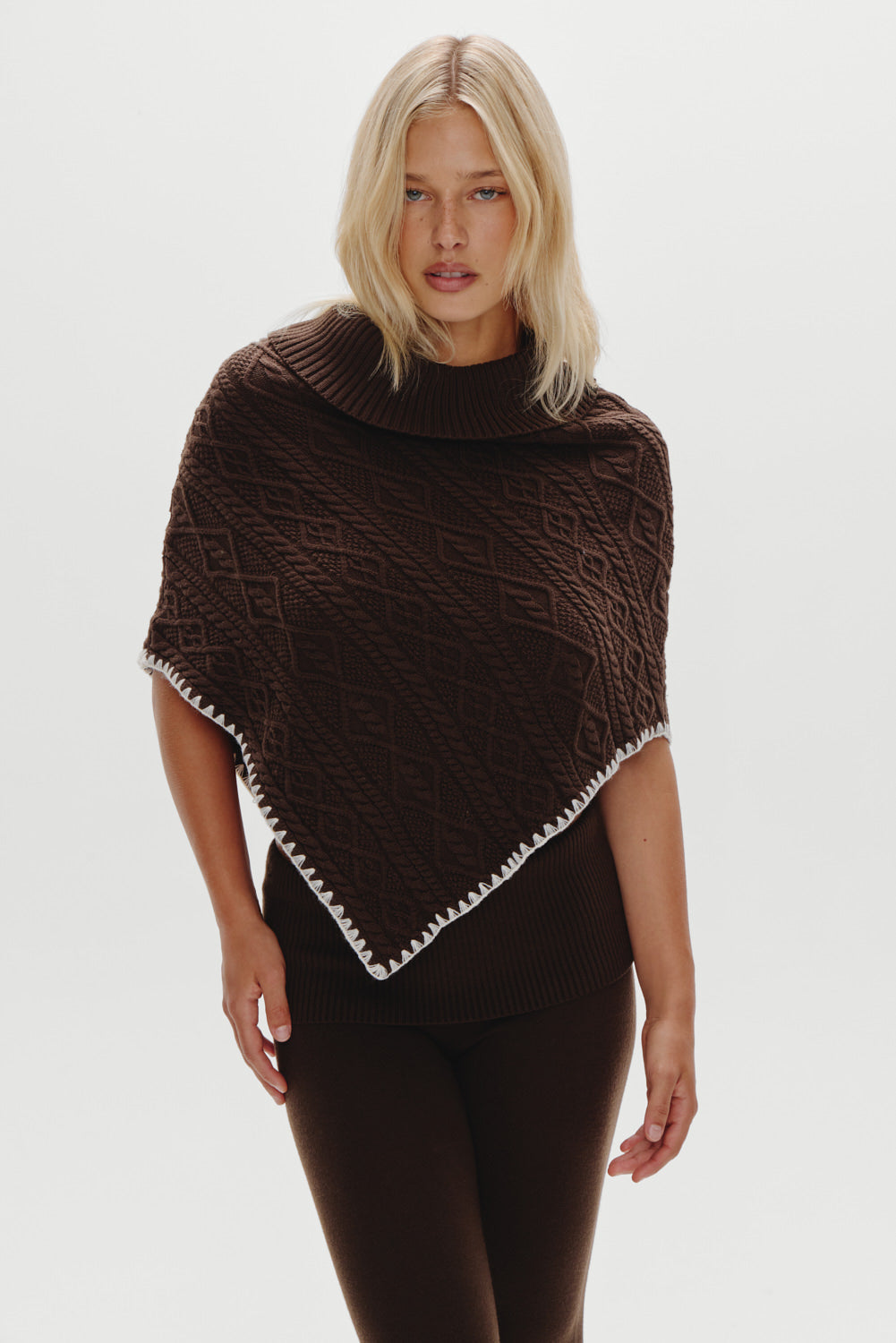 Windswept Cotton Knit Poncho - Chocolate Brown | Frankies Bikinis