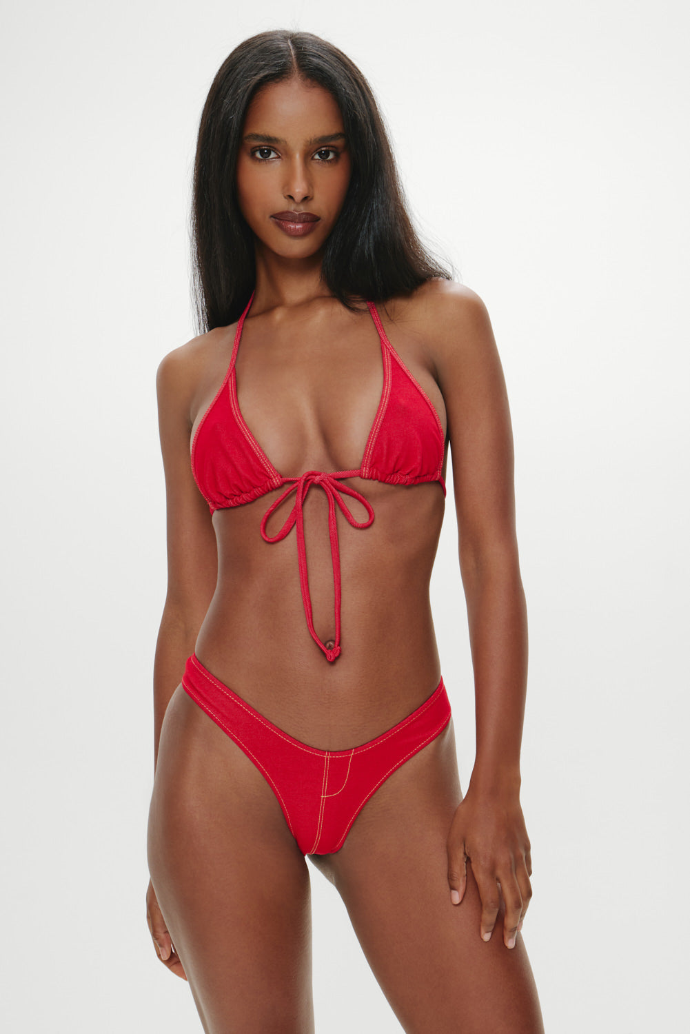 Full Moon Micro Bikini Bottom - Red Denim | Frankies Bikinis