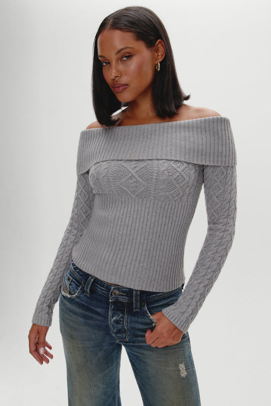 Jazz Off The Shoulder Knit Sweater - Cloud Cover | Frankies Bikinis