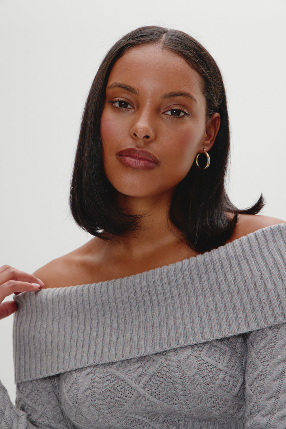 Jazz Off The Shoulder Knit Sweater - Cloud Cover | Frankies Bikinis
