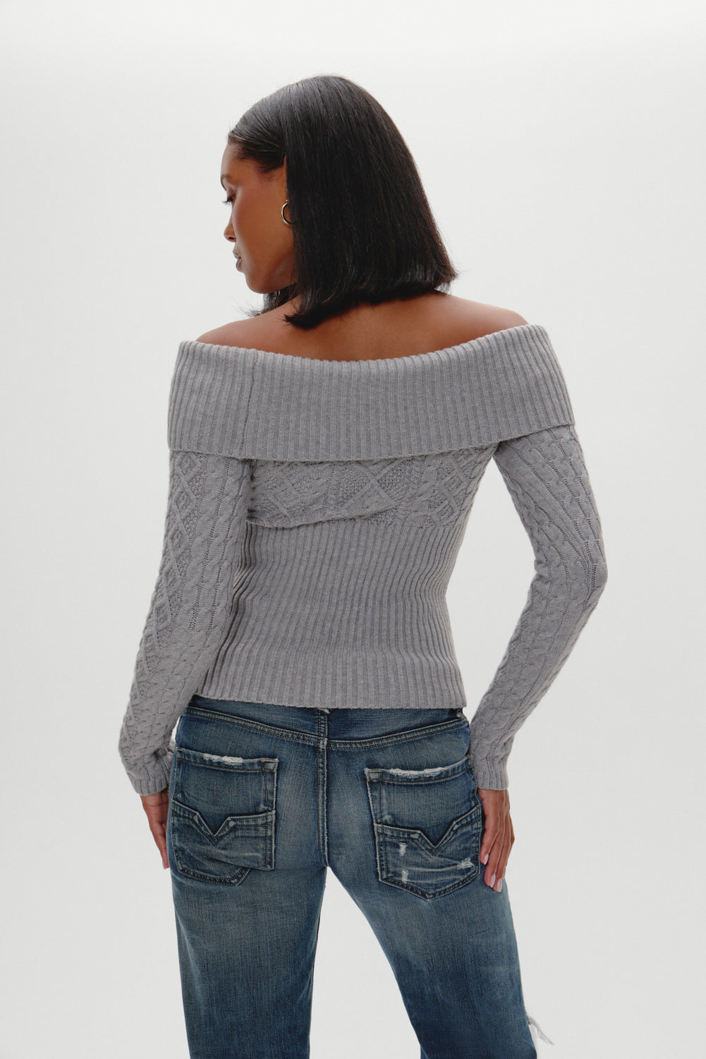 Jazz Off The Shoulder Knit Sweater - Cloud Cover | Frankies Bikinis