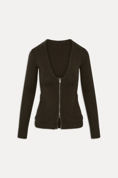 Sienna Zip Up Knit Sweater - Chocolate Brown | Frankies Bikinis