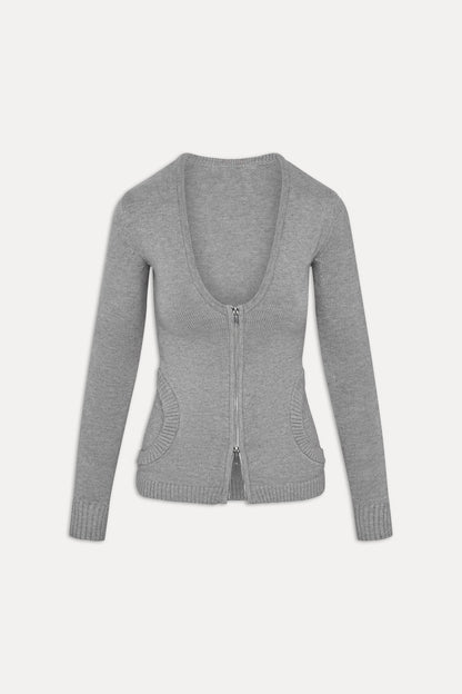 Sienna Zip Up Knit Sweater - Cloud Cover | Frankies Bikinis