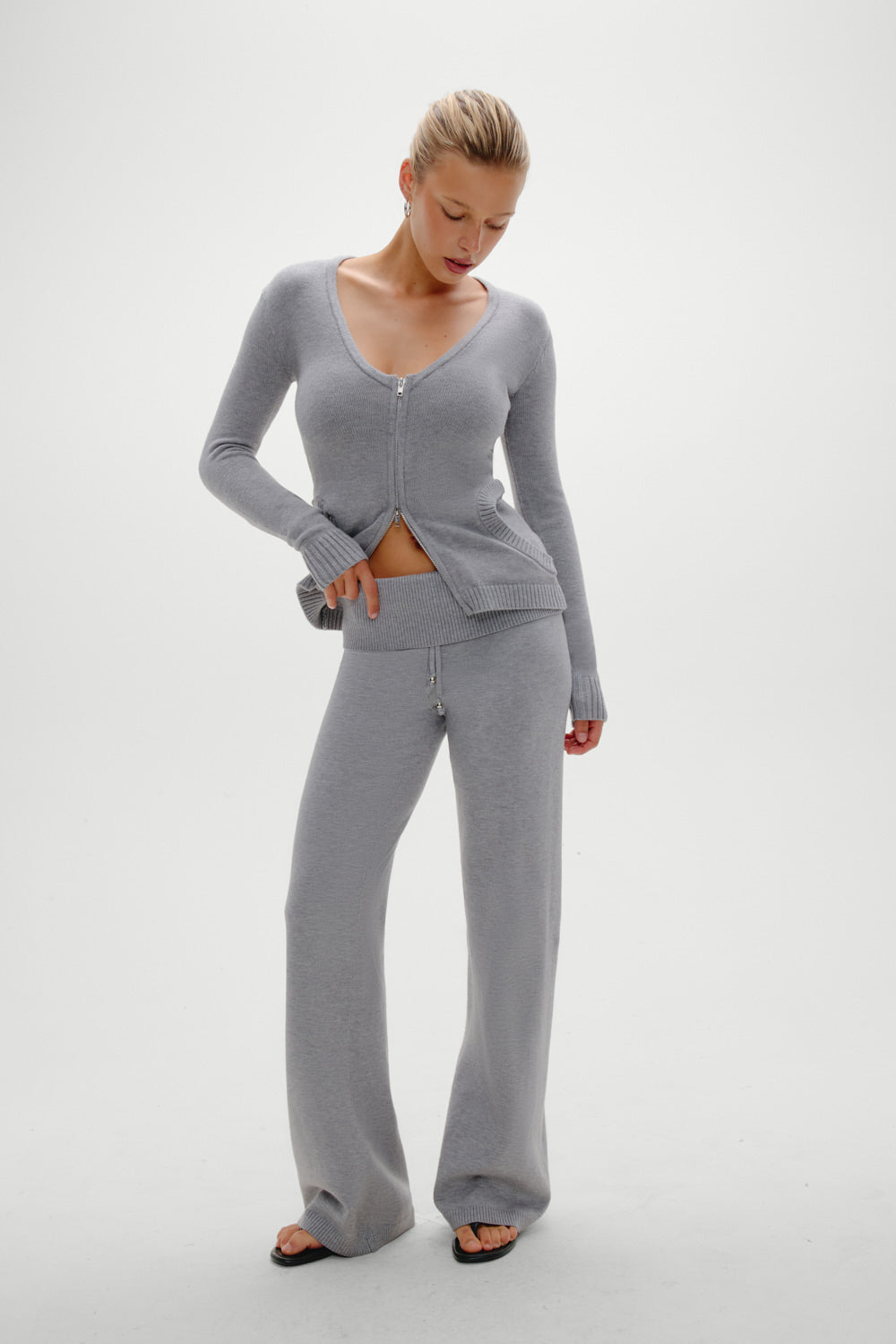 Sienna Zip Up Knit Sweater - Cloud Cover | Frankies Bikinis