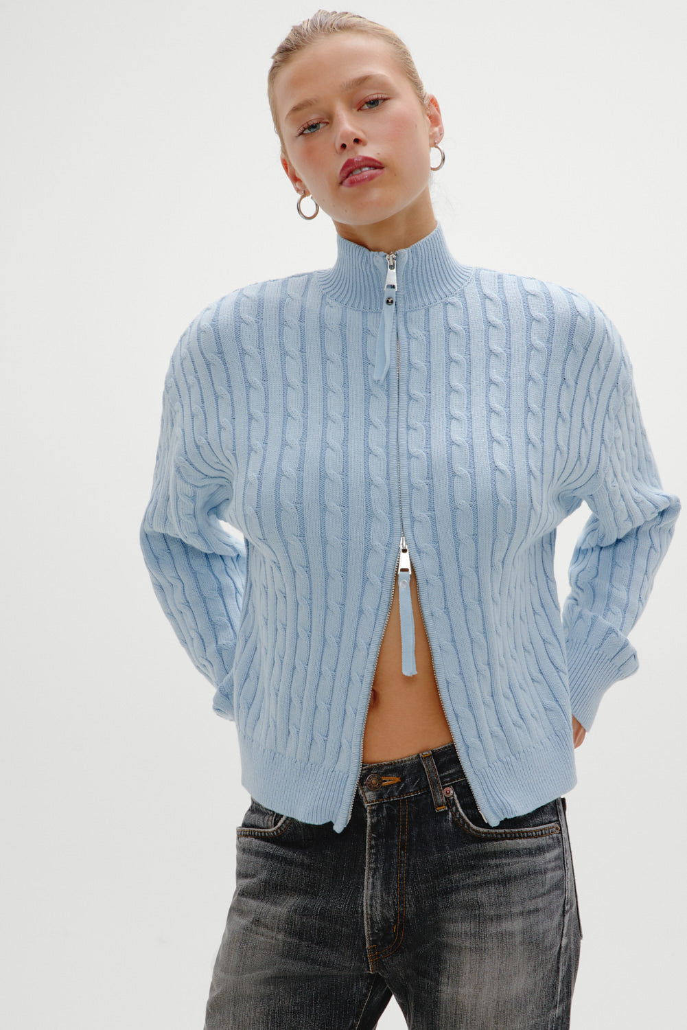 Bea Cable Knit Zip Up Sweater - Daydream | Frankies Bikinis