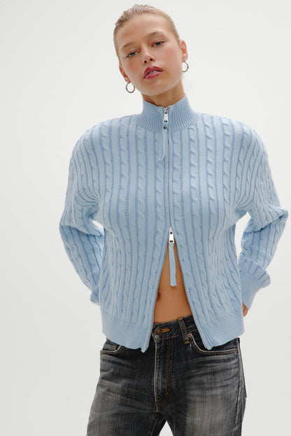 Bea Cable Knit Zip Up Sweater - Daydream | Frankies Bikinis