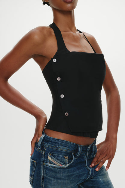 Sterling Cotton Wrap Halter Top - Midnight Serenade | Frankies Bikinis