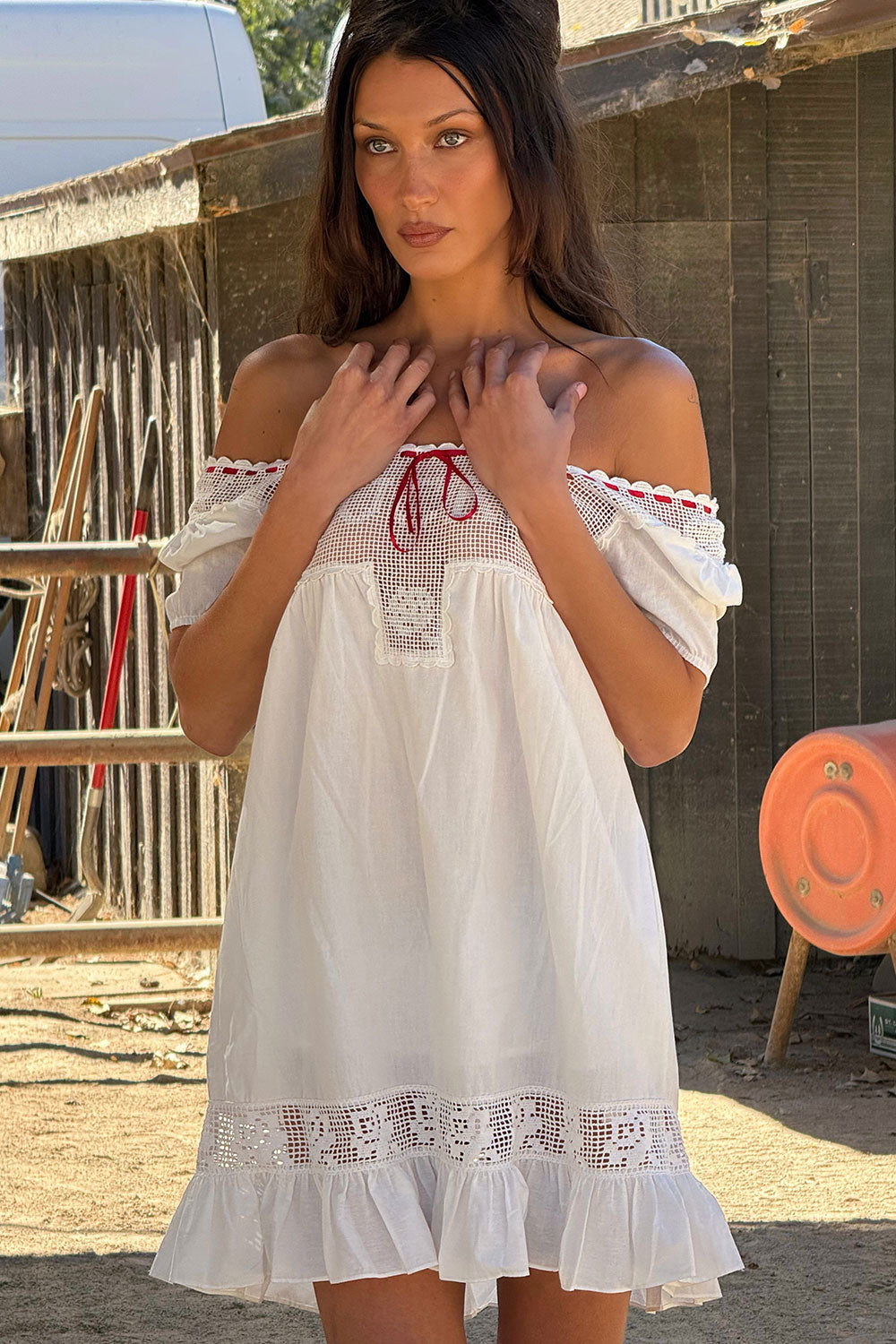 x BELLA HADID Western Poplin Mini Dress - White | Frankies Bikinis