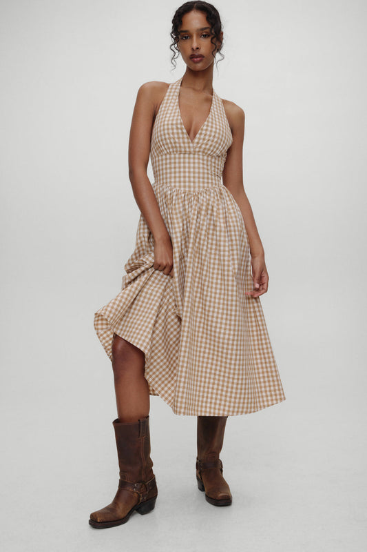 x BELLA HADID Prairie Midi Dress - Rodeo Gingham | Frankies Bikinis