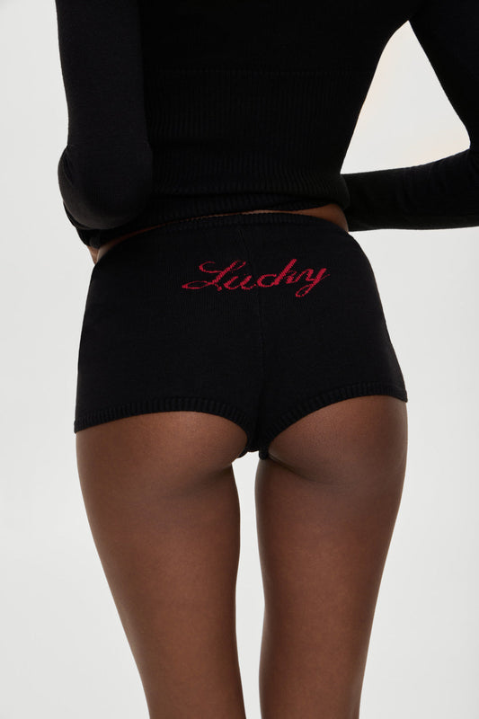 x BELLA HADID Bradley Knit Booty Shorts - Lone Star Black | Frankies Bikinis