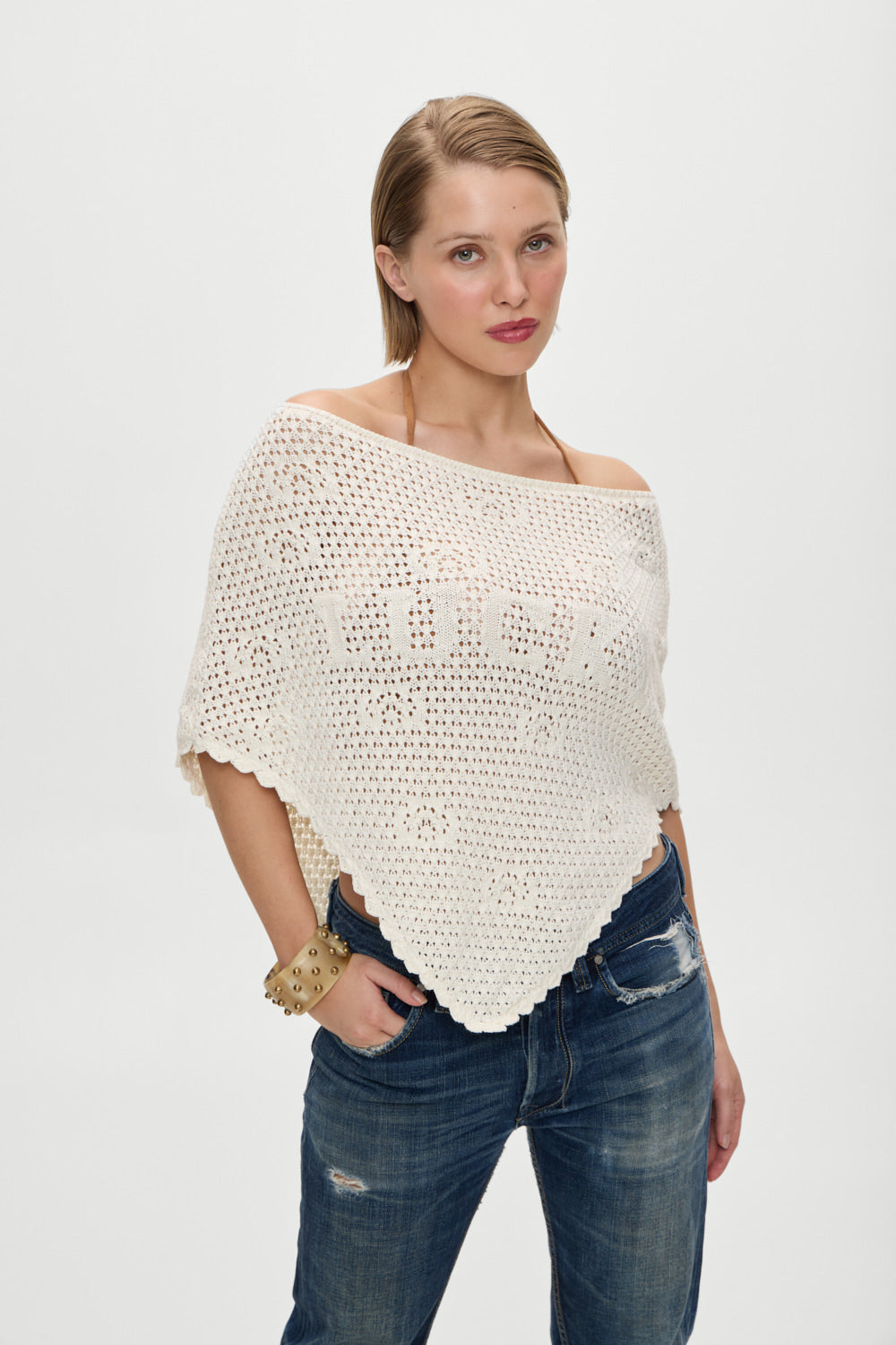 x BELLA HADID Western Crochet Poncho - White | Frankies Bikinis