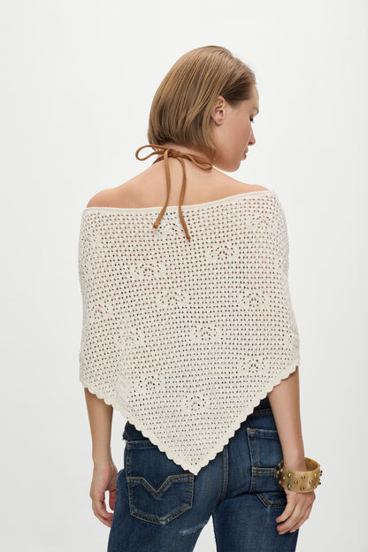 x BELLA HADID Western Crochet Poncho - White | Frankies Bikinis
