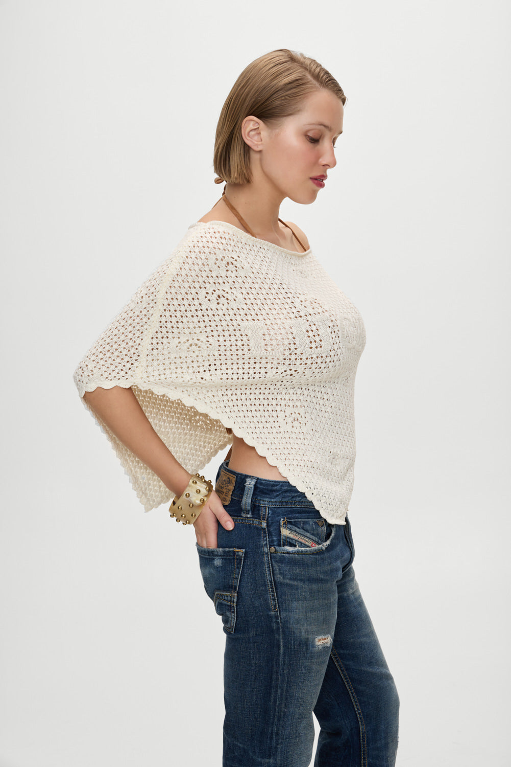 x BELLA HADID Western Crochet Poncho - White | Frankies Bikinis