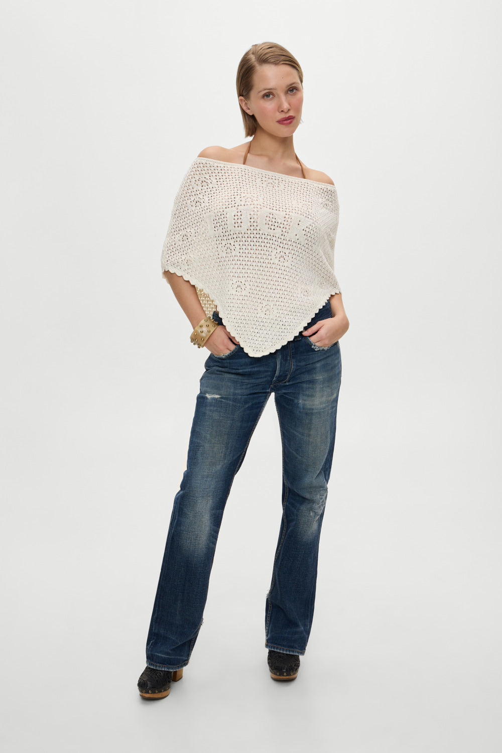x BELLA HADID Western Crochet Poncho - White | Frankies Bikinis