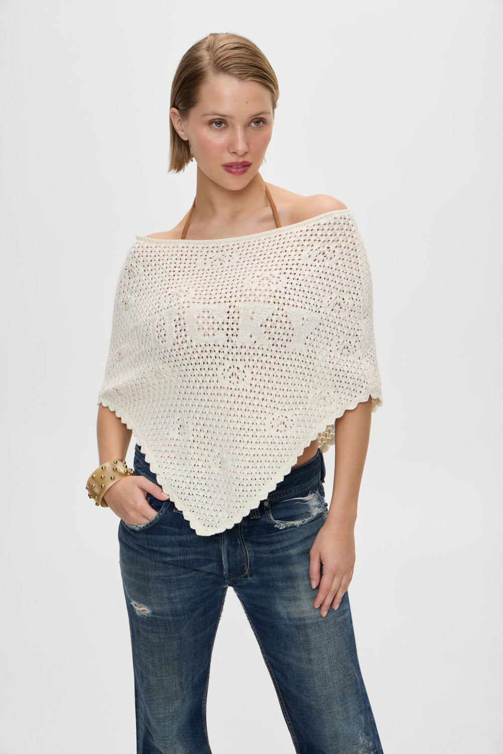 x BELLA HADID Western Crochet Poncho - White | Frankies Bikinis