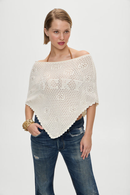 x BELLA HADID Western Crochet Poncho - White | Frankies Bikinis