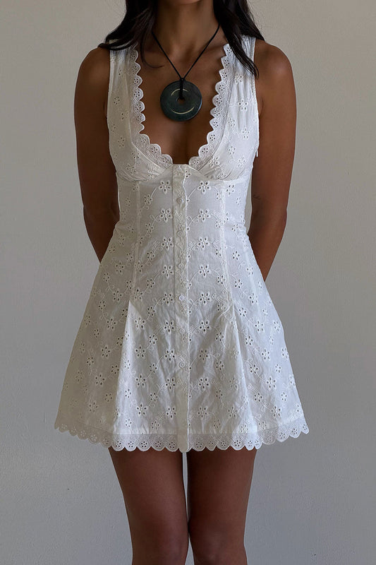 x BELLA HADID Farm Eyelet Mini Dress - Salt Air Eyelet | Frankies Bikinis