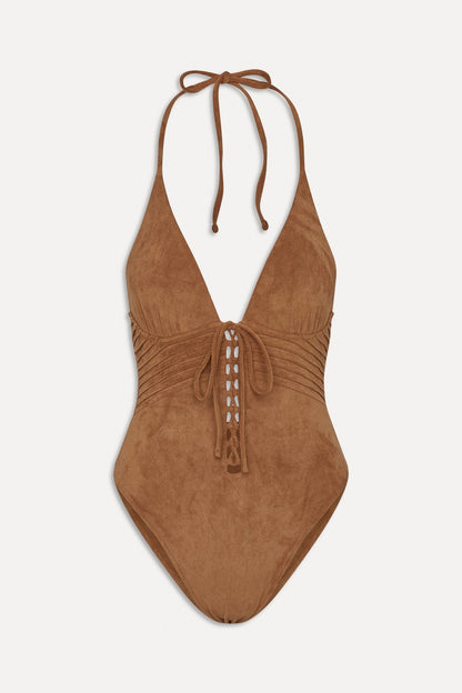 x BELLA HADID Barrel Suede One Piece Swimsuit - Sunkissed Suede | Frankies Bikinis