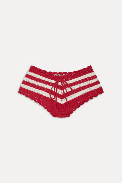 Genevieve Crochet Boy Shorts - Red Ribbon | Frankies Bikinis