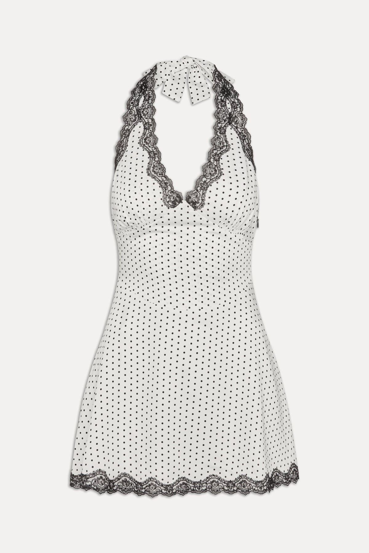 Audrey Satin Mini Dress - White Polka Dot | Frankies Bikinis