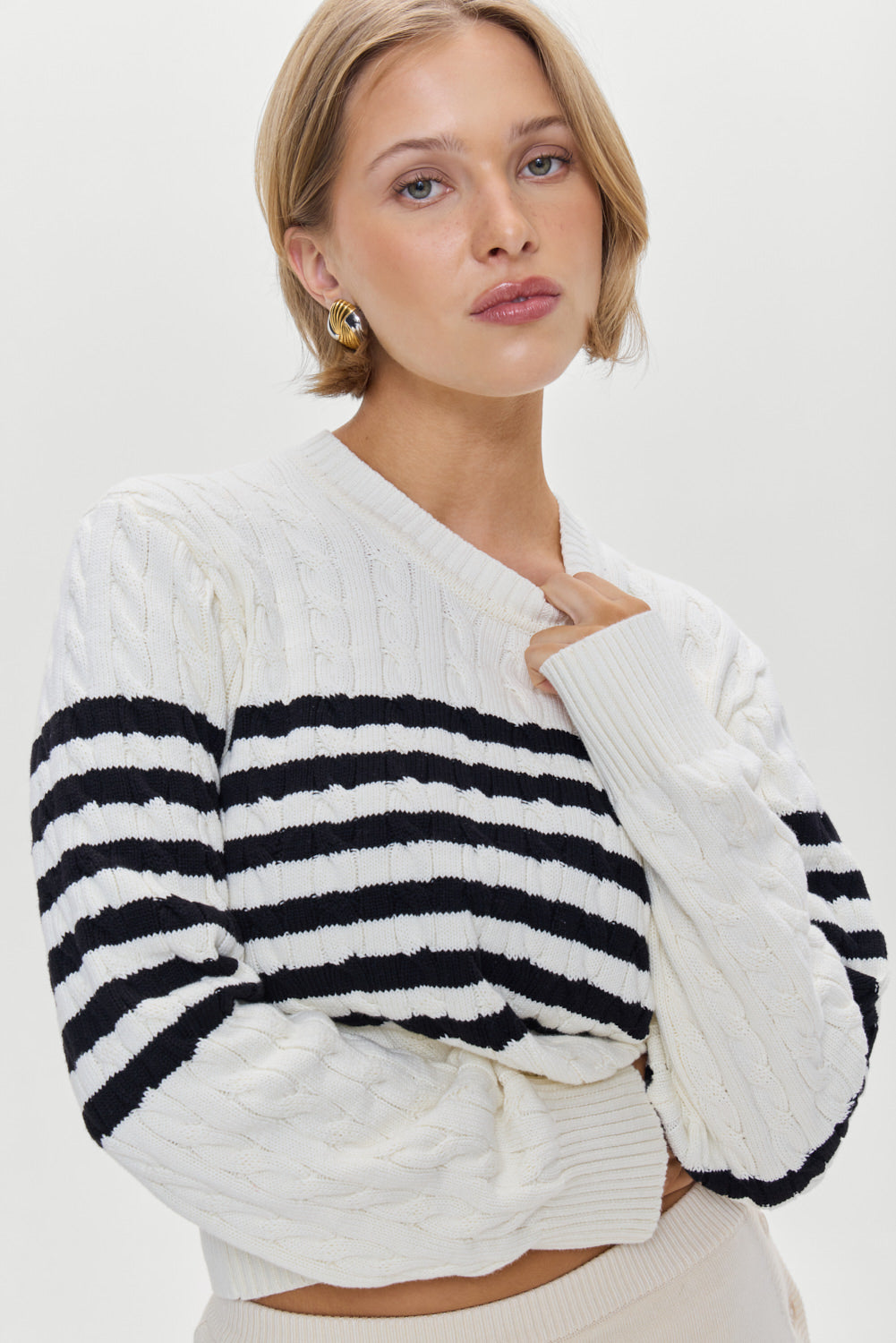 Varsity Striped Cable Knit Sweater - Ivory | Frankies Bikinis