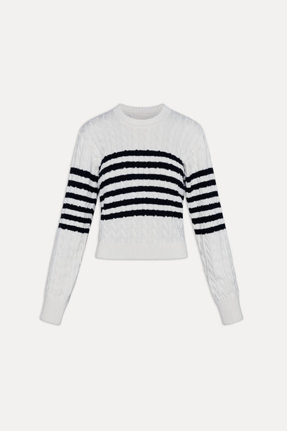 Varsity Striped Cable Knit Sweater - Ivory | Frankies Bikinis