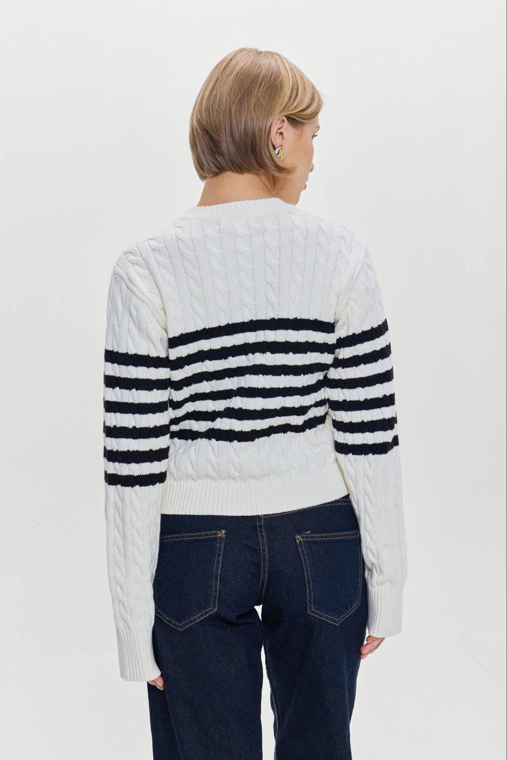 Varsity Striped Cable Knit Sweater - Ivory | Frankies Bikinis