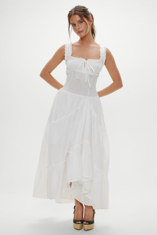Keepsake Cotton Ruffle Maxi Dress - Daisy White | Frankies Bikinis