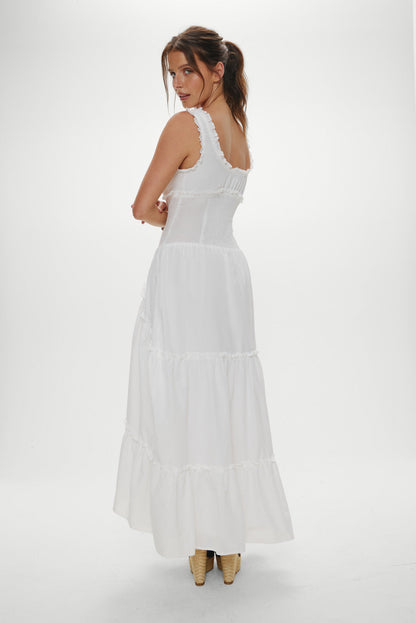 Keepsake Cotton Ruffle Maxi Dress - Daisy White | Frankies Bikinis