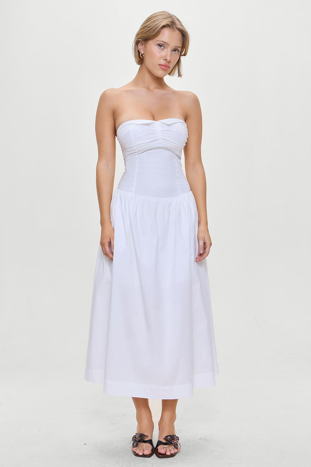 Horizon Strapless Collared Midi Dress - White | Frankies Bikinis